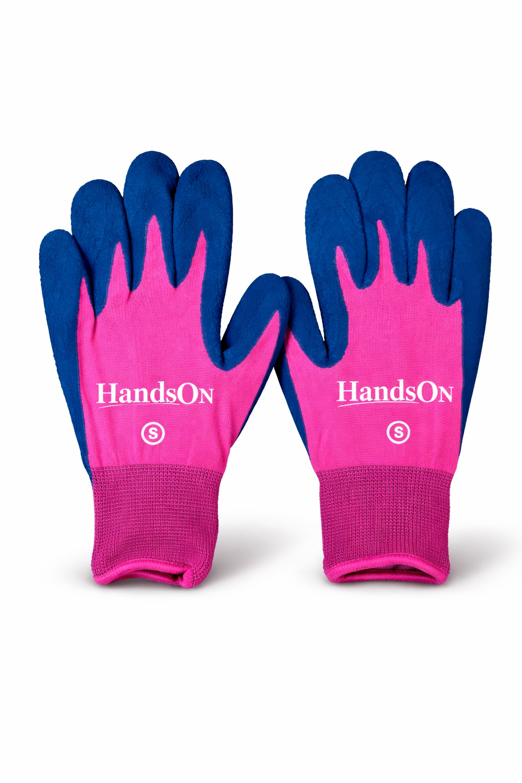 HandsON general purpose all-round, pink garden & yard glove featuring textured latex grip and flexible fabric back