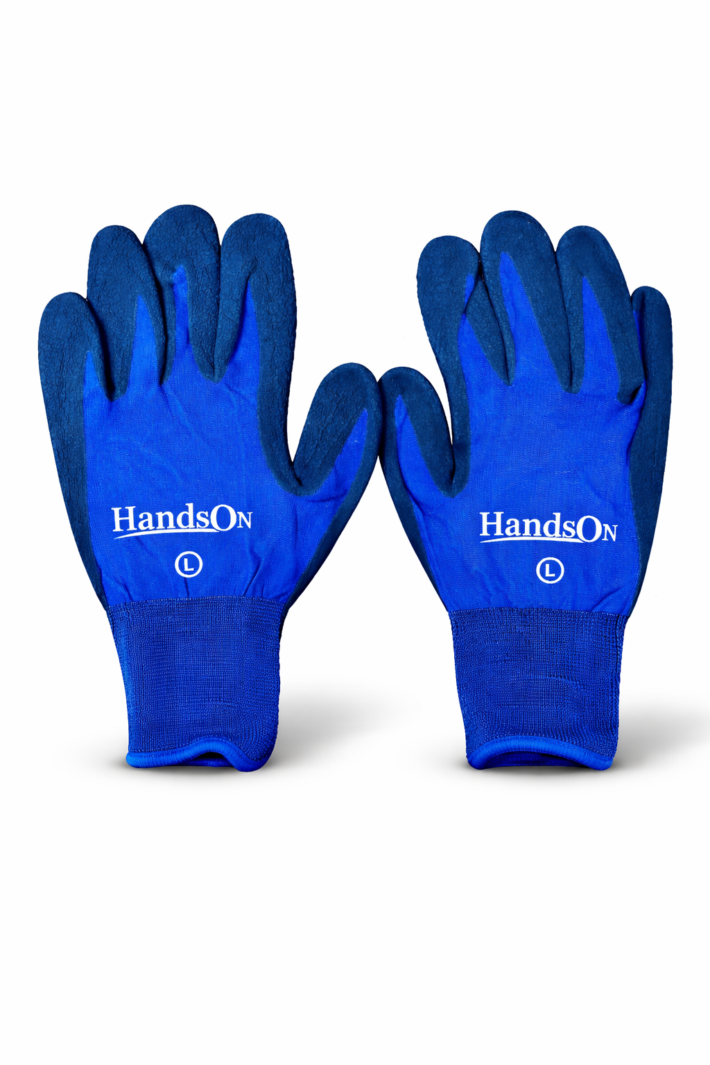 HandsON general purpose all-round, blue garden & yard glove featuring textured latex grip and flexible fabric back